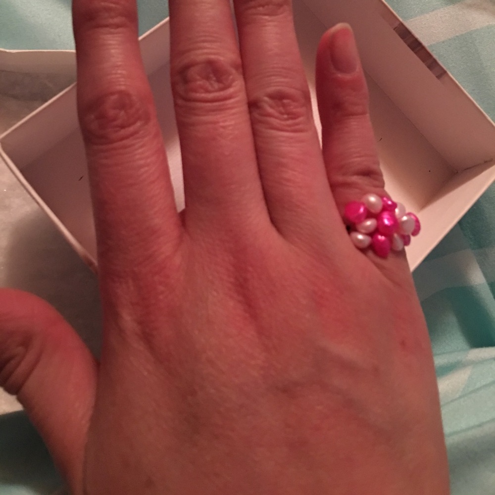 Sterling silver pink pearls -Pinky ring