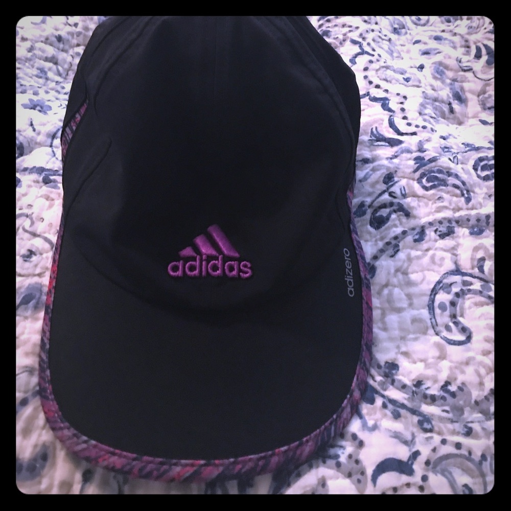 Black and purple Adidas hat.