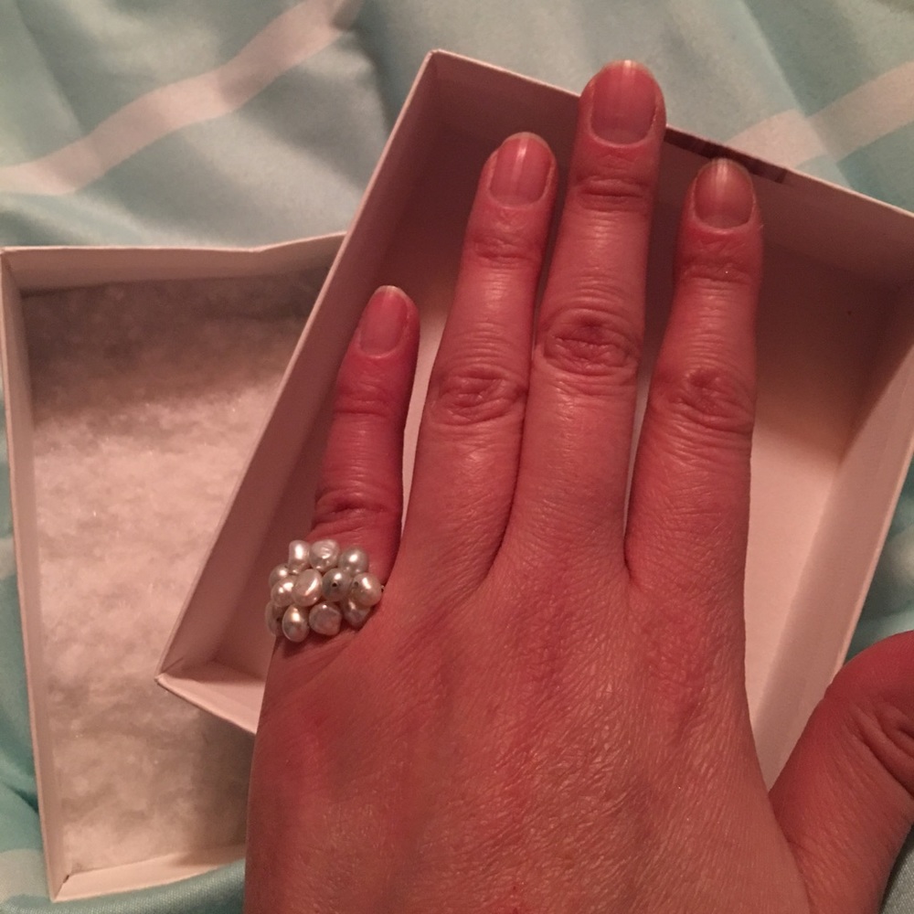 Sterling silver white pearls -Pinky ring