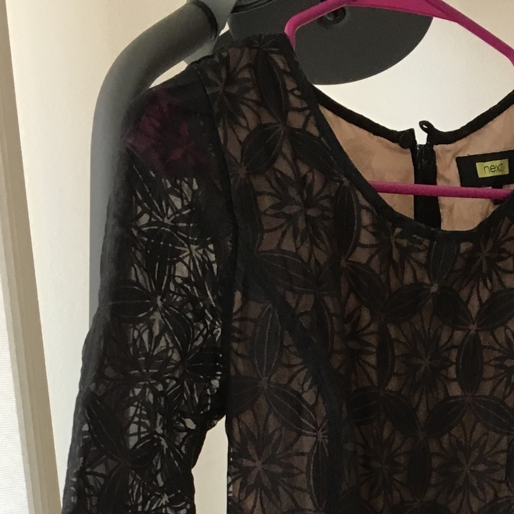 Black cotton lace print dress with tan lining