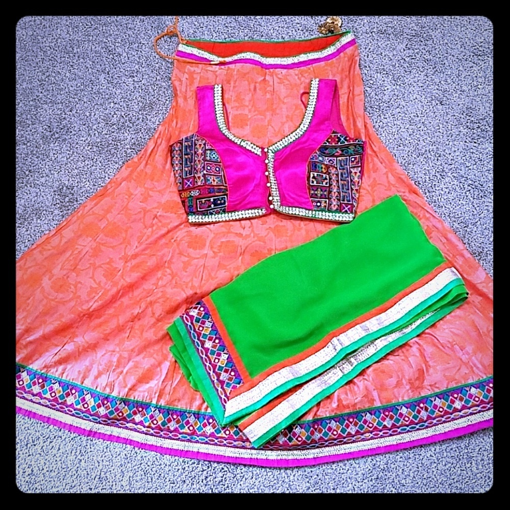 Orange cotton chaniya choli without dupptta.
