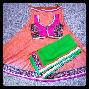 Orange cotton chaniya choli without dupptta.