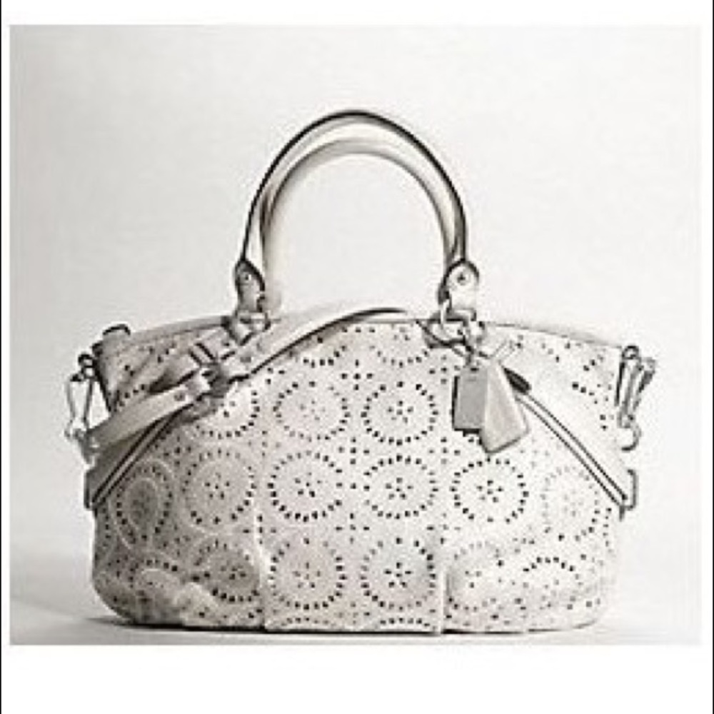 Coach Madison Sophia in laser cut white leather