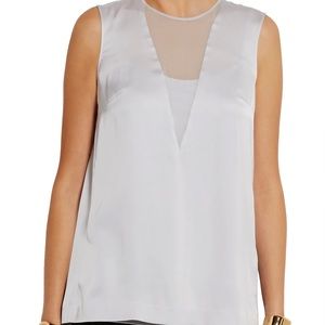 DKNY Chiffon-paneled silk-blend satin top