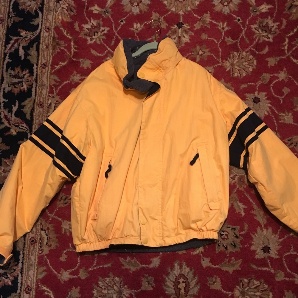 Yellow & navy, no size tag, fits like a large