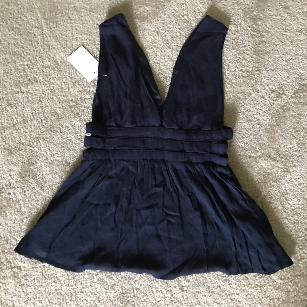 Navy Blue V-Cut Shirt w/Slits On Side - Picture 3 of 6