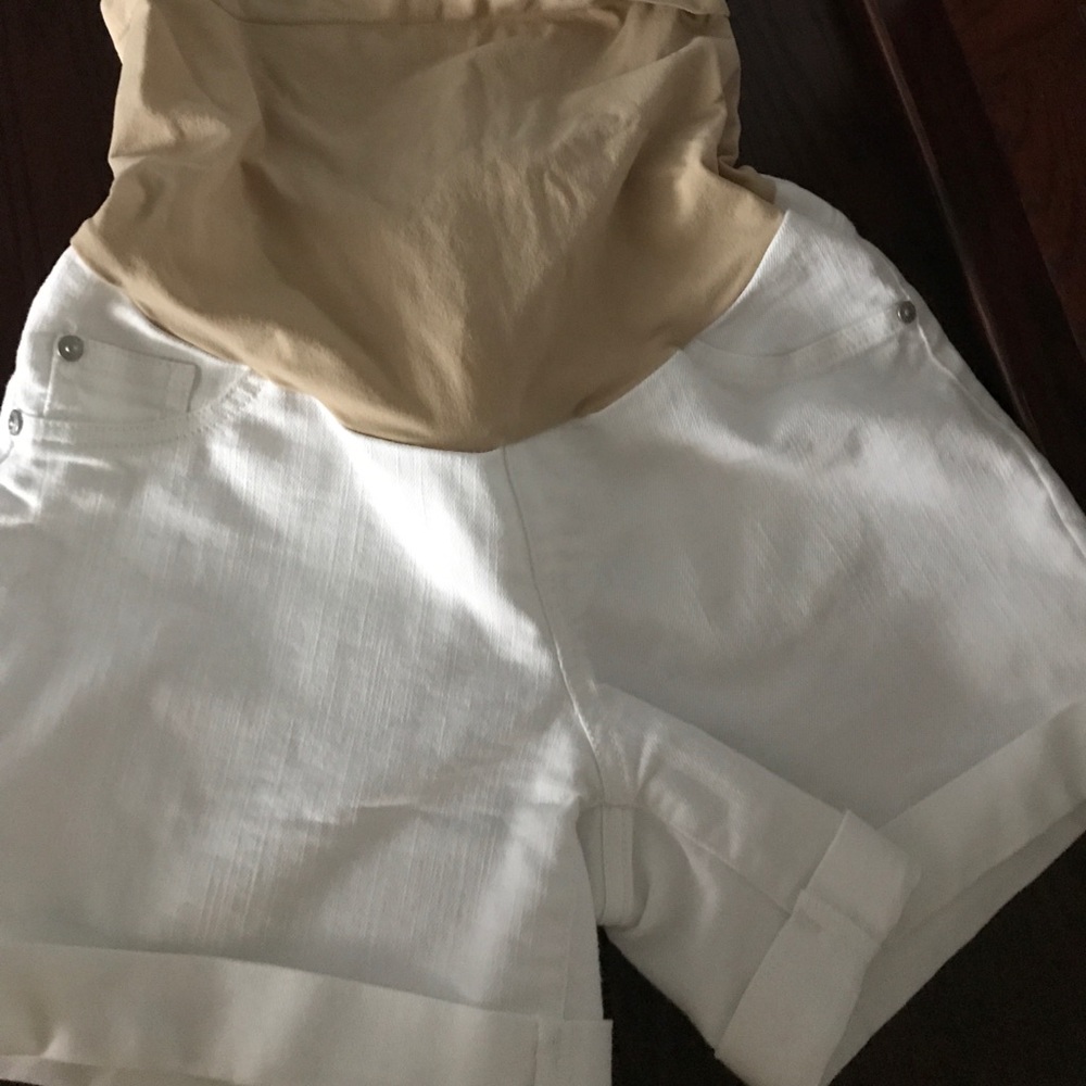 maternity white denim shorts