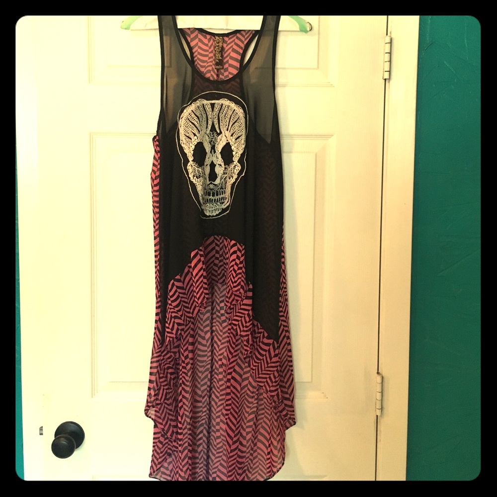M pink/black racerback see-through tank with Skull