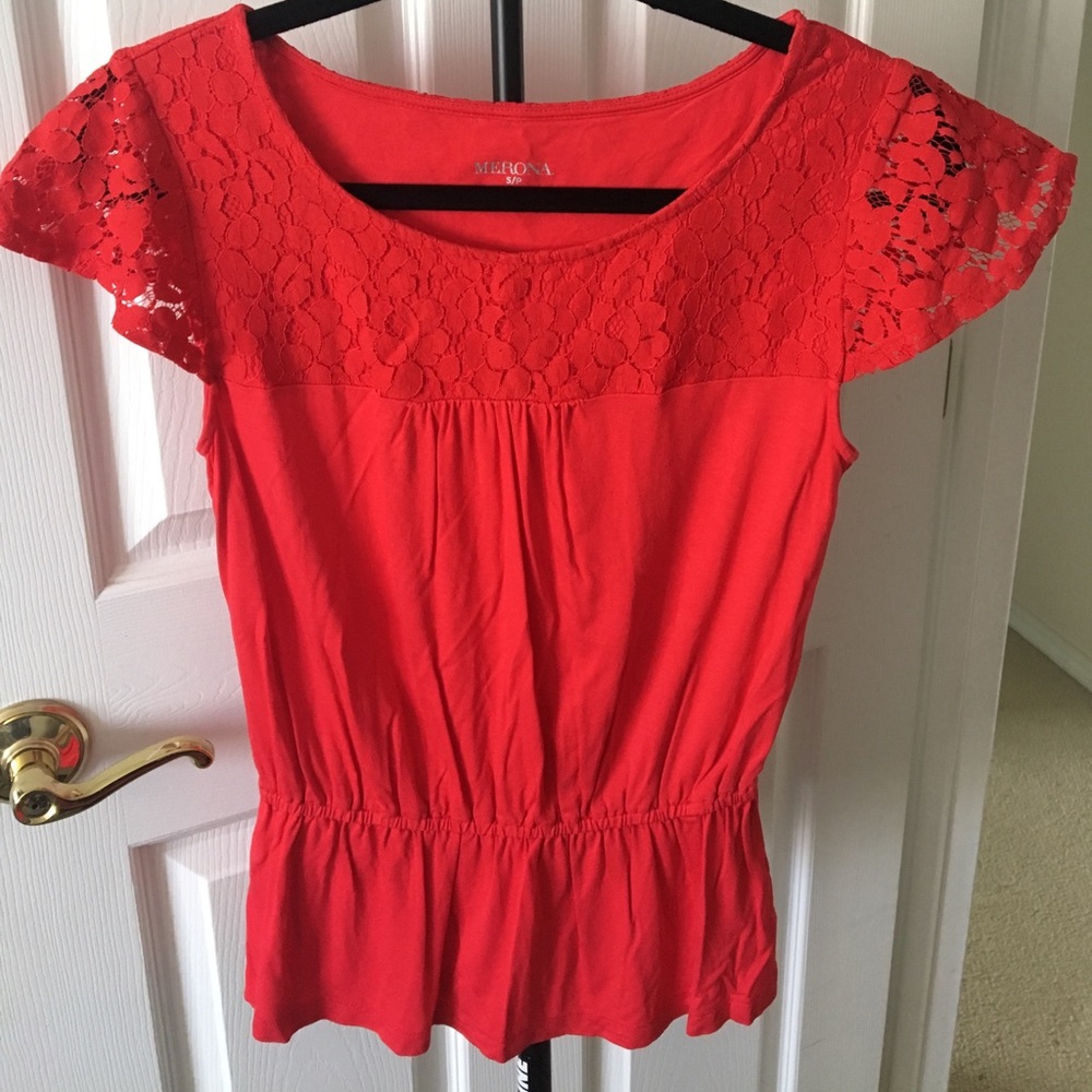 Red lace peplum top!! 💄💋
