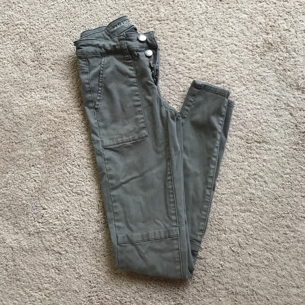 American Eagle army green/gray jeans