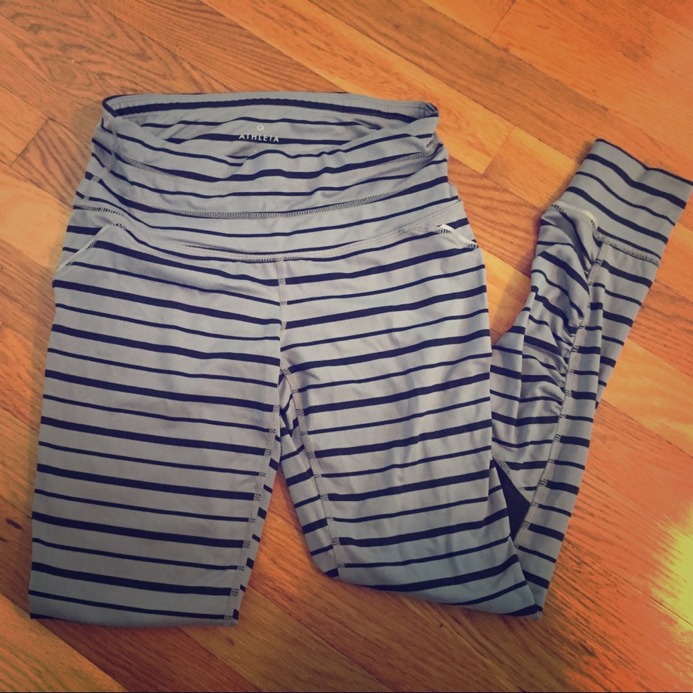 Athleta Gray and black striped leggings