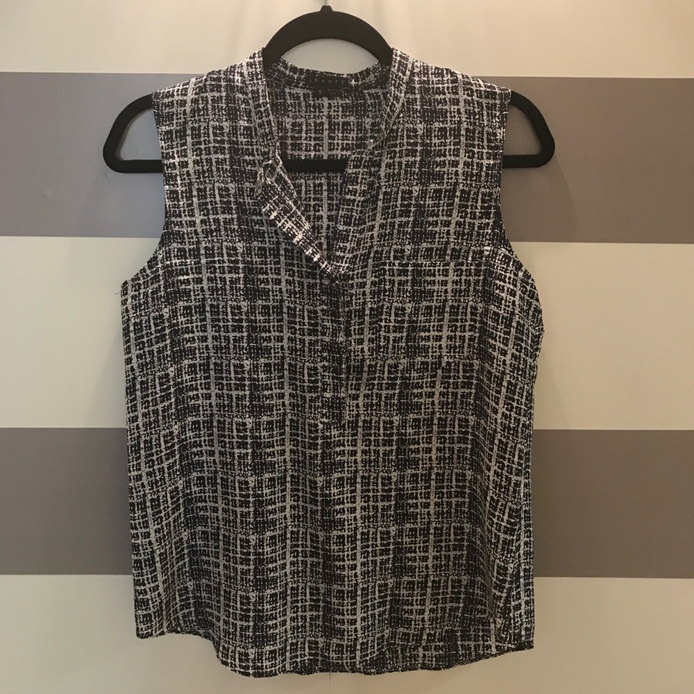 Theory Abstract Plaid Silk Blouse