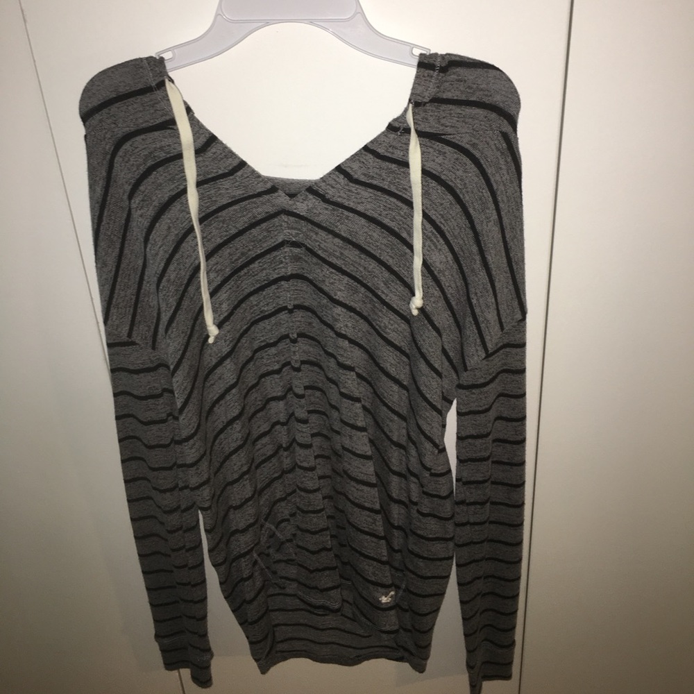 Striped V Neck Drawstring Hoodie
