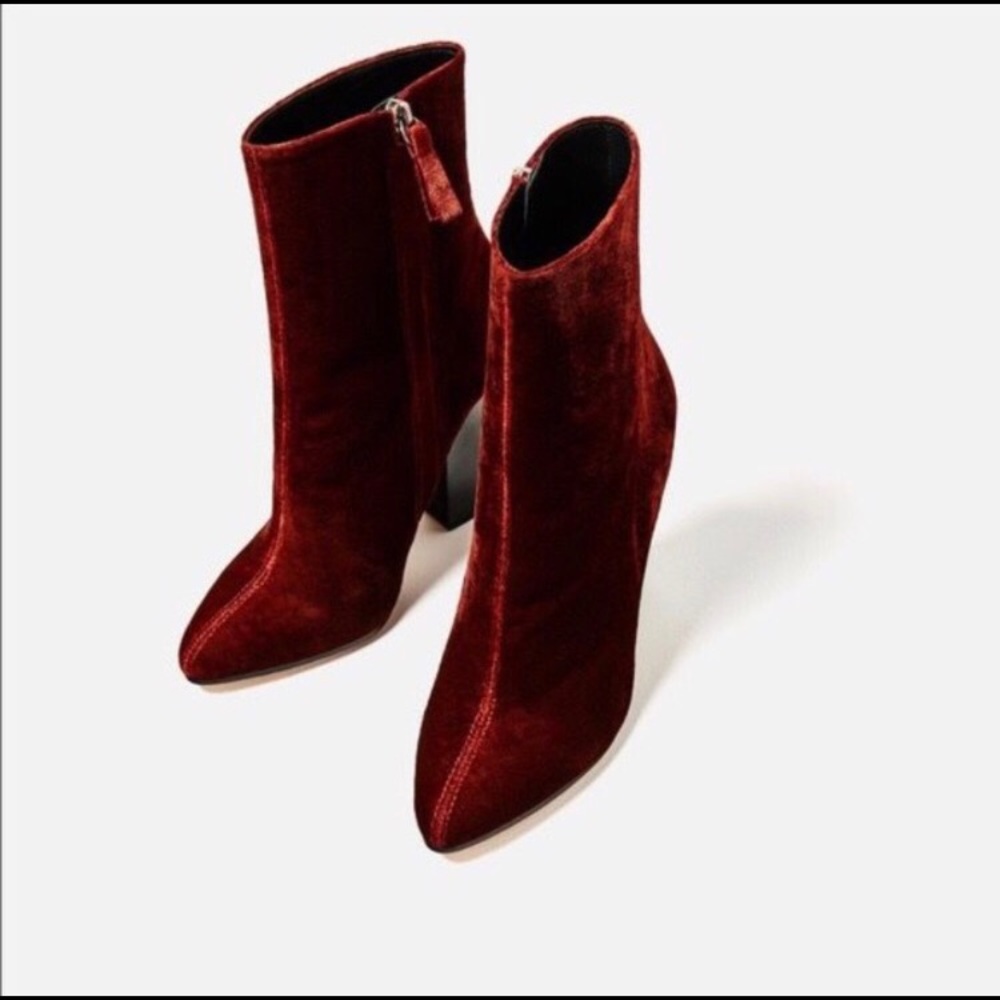 Zara rust velvet booties