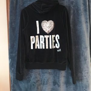 PINK black velour zip hooded NWOT