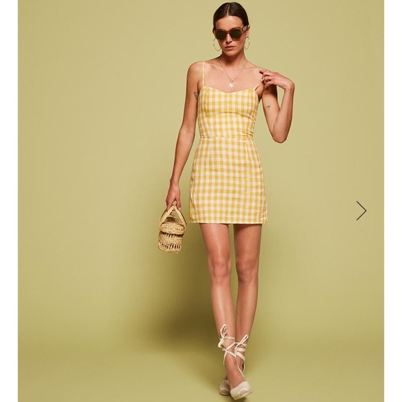 Reformation Audrey Yellow Plaid Gingham 