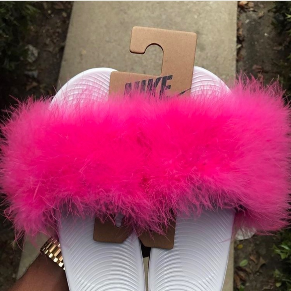Custome made furry Nike slippers slides
