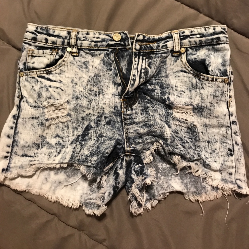Acid washed jean shorts