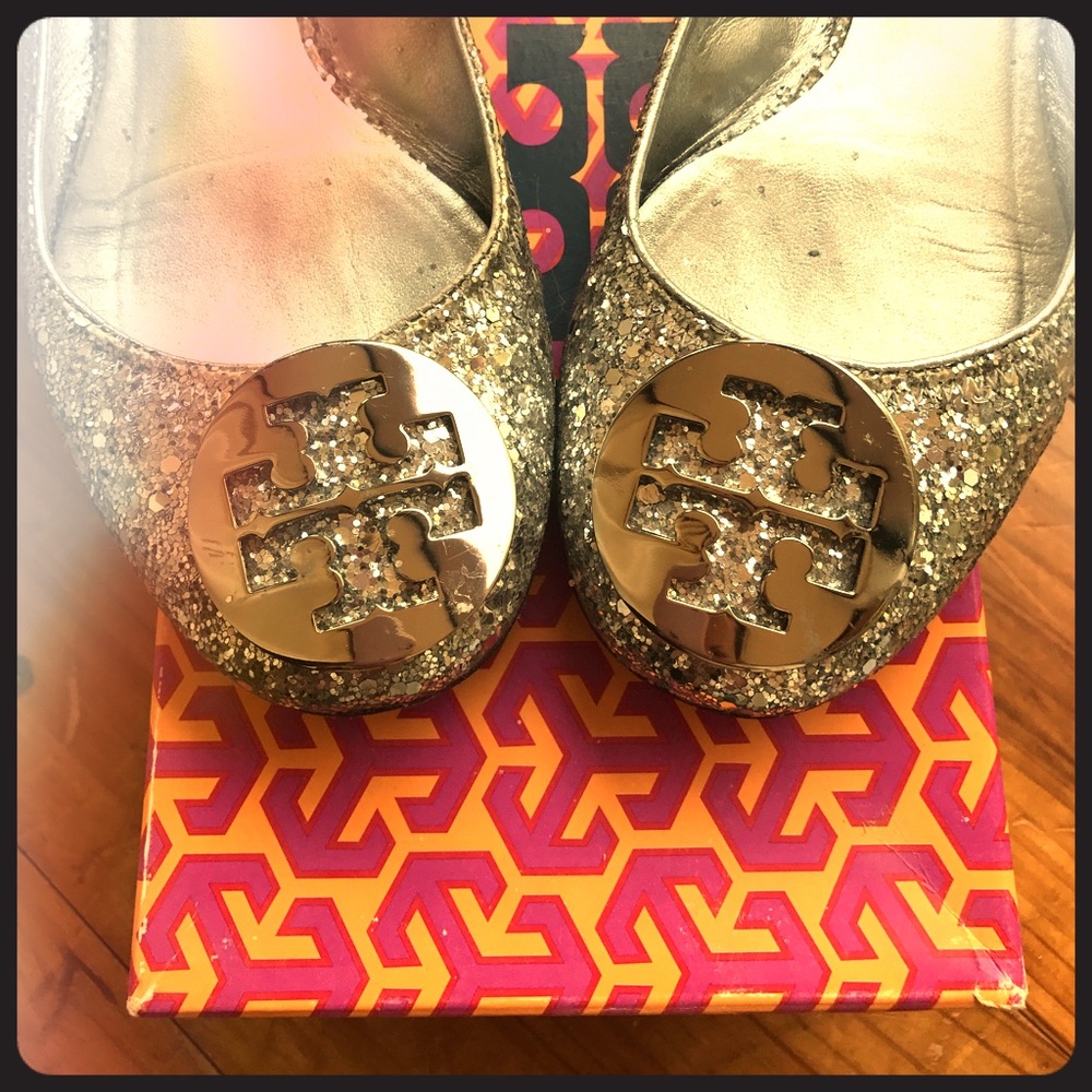 Tory Burch silver glitter reva flats