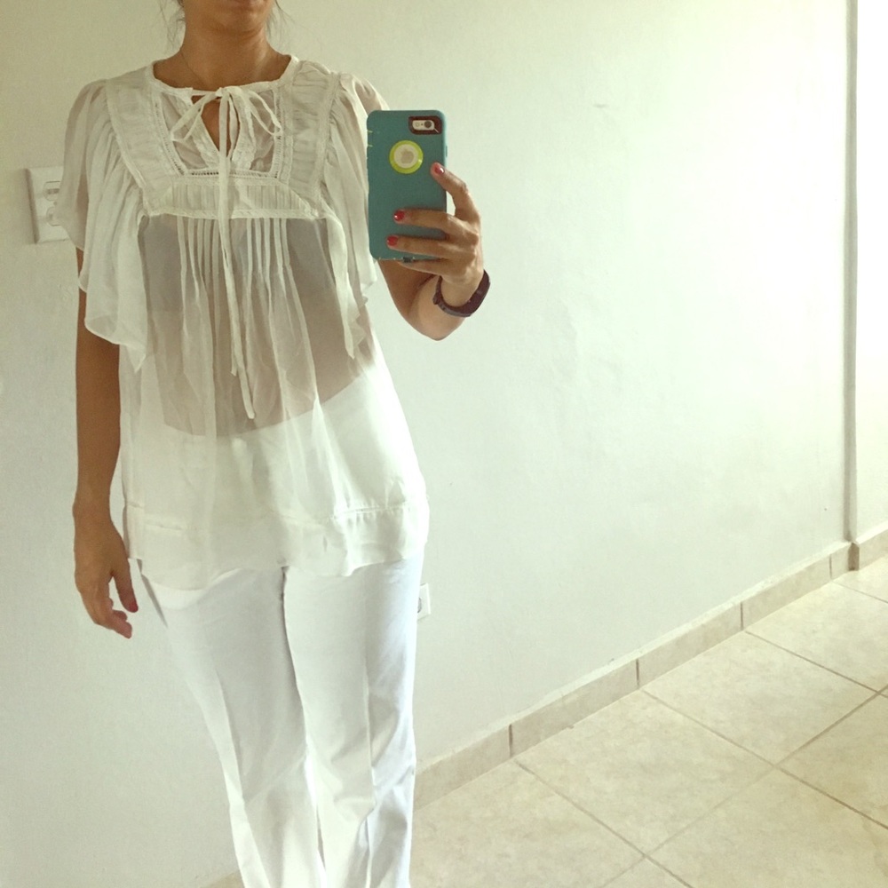 White see-through tunic blouse