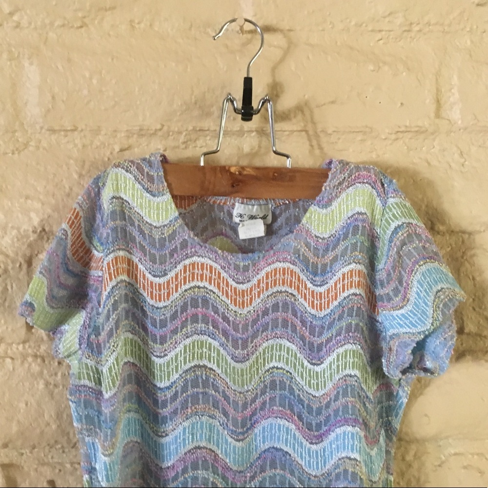 vtg 90s 🐰 mesh club kid sheer knit nubby t shirt