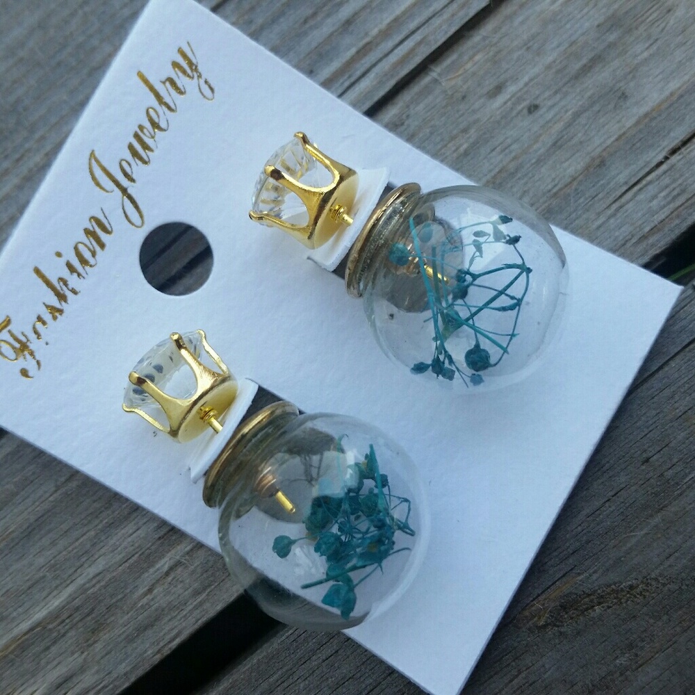Bubble earrings Glass w/flower