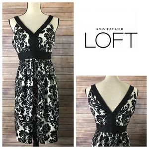 Loft Black and White Damask Dress Size 6