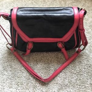 New Olivia Harris Pink Black Leather Purse Bag