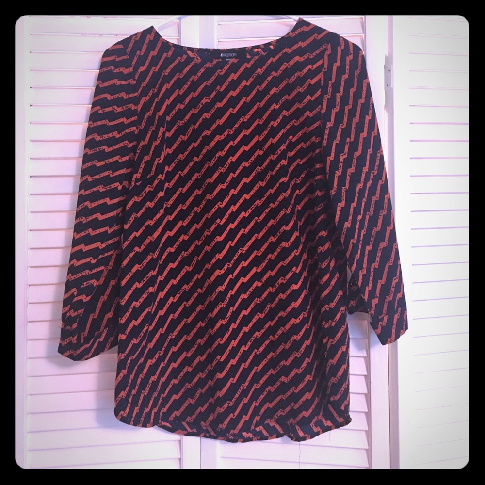 navy/orange blouse