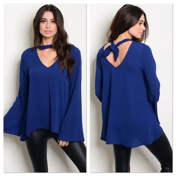 LAST ONE! Navy Choker Bell Sleeve Top - Picture 2 of 5