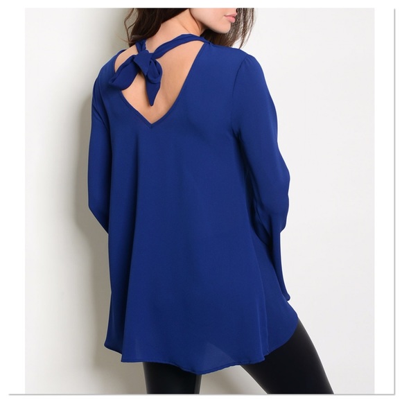 LAST ONE! Navy Choker Bell Sleeve Top - Picture 3 of 5