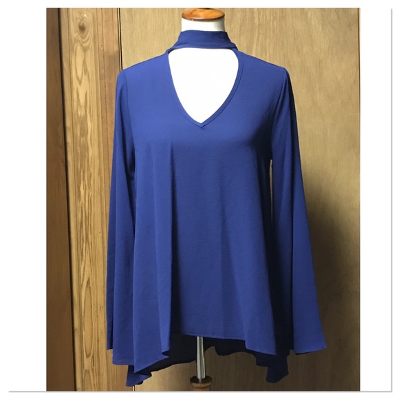 LAST ONE! Navy Choker Bell Sleeve Top - Picture 4 of 5
