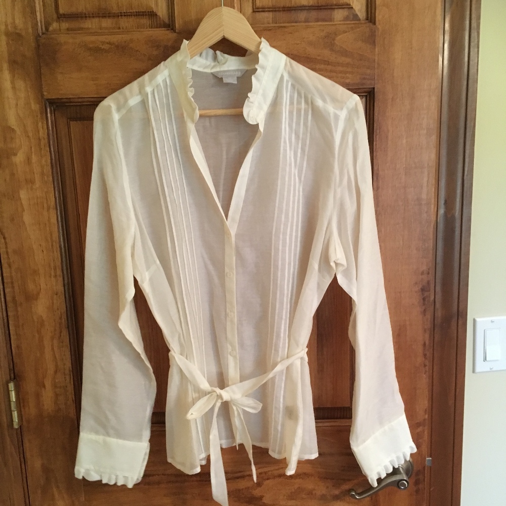Janeville sheer blouse with belt--NWOT