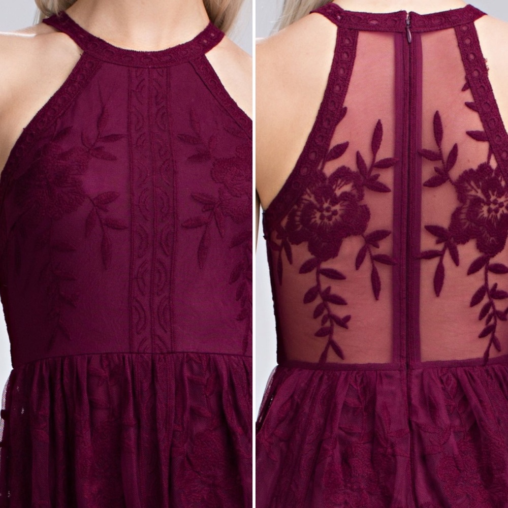 Wine Halter Lace Maxi Romper - Picture 2 of 4