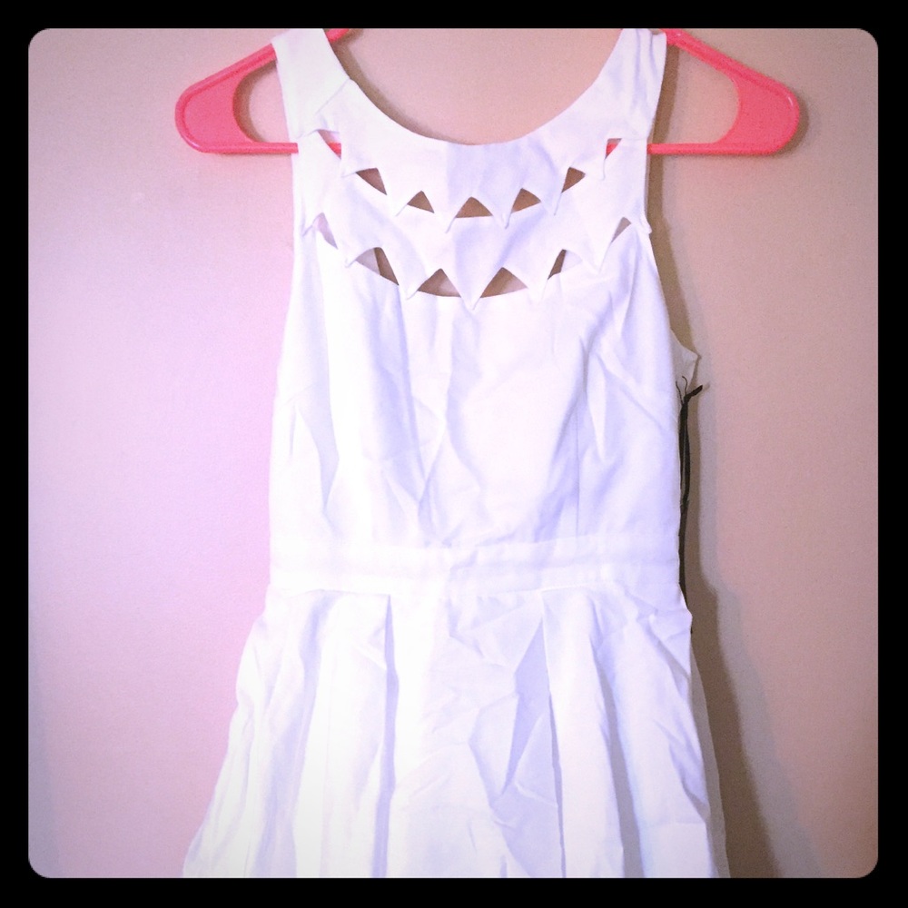 White cut out bodice, layered skirt dress