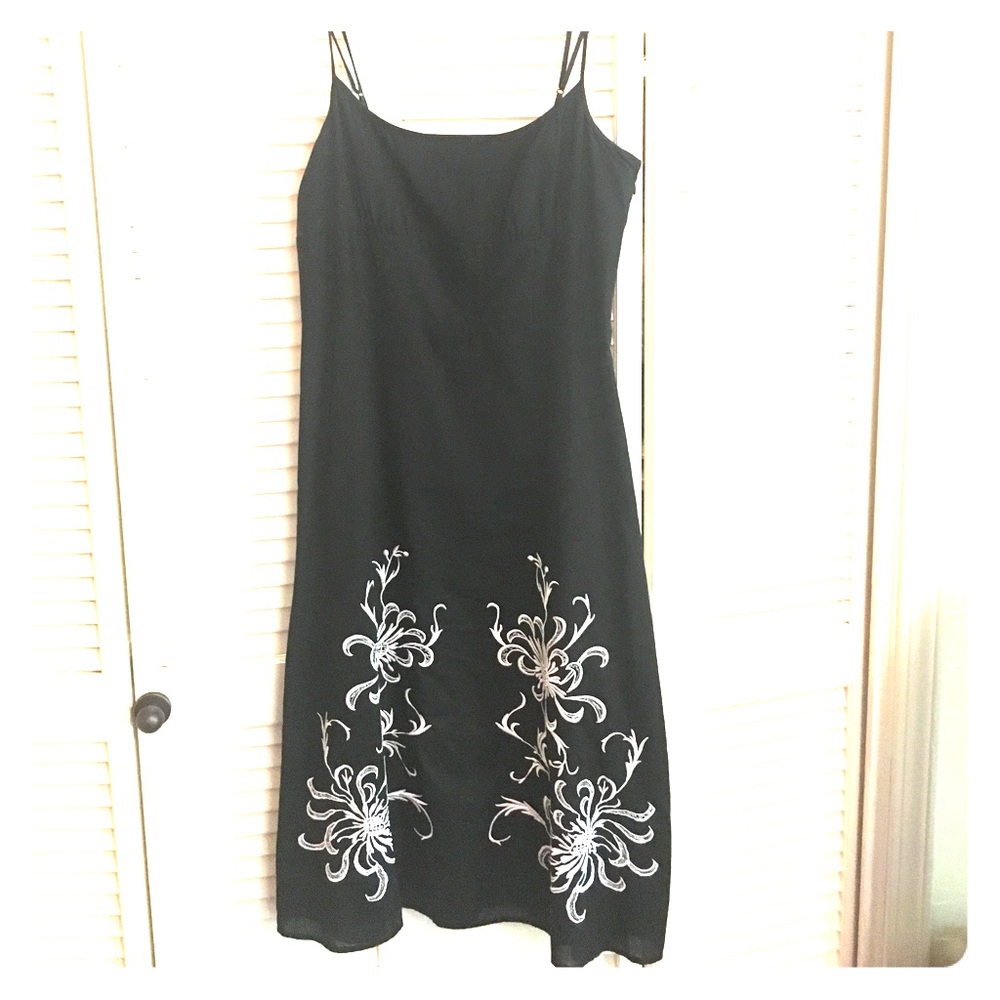 LOFT black party dress with embroidery
