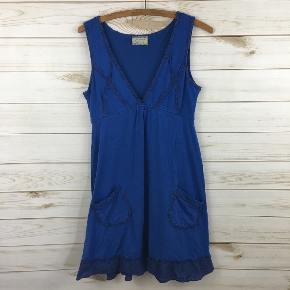 Free People Sleeveless Blue Ruffle Dress Small
