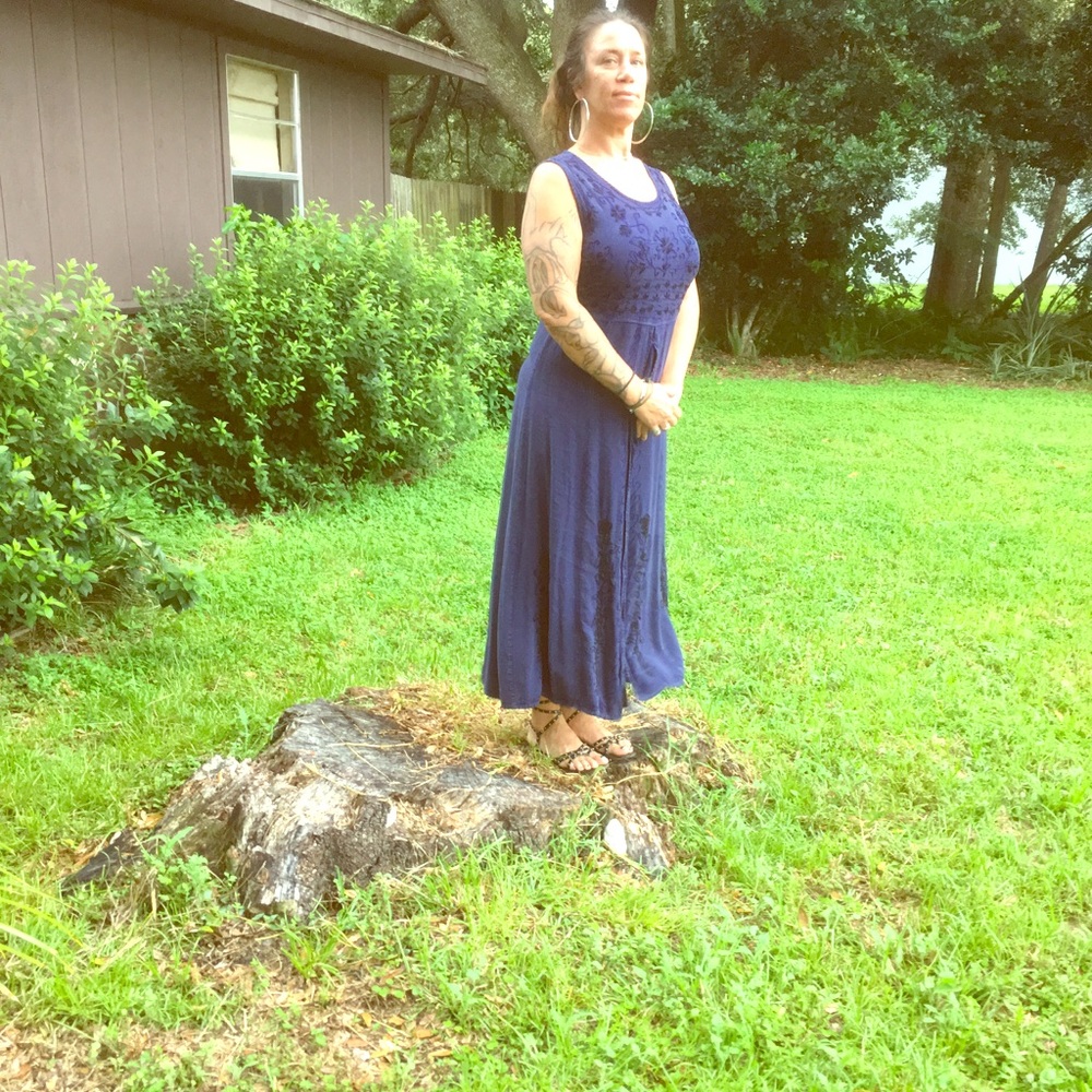Pretty blue/violet:m/black boho summer dress.