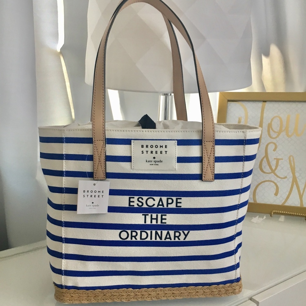 Kate Spade Blue White stripe Tote NWT