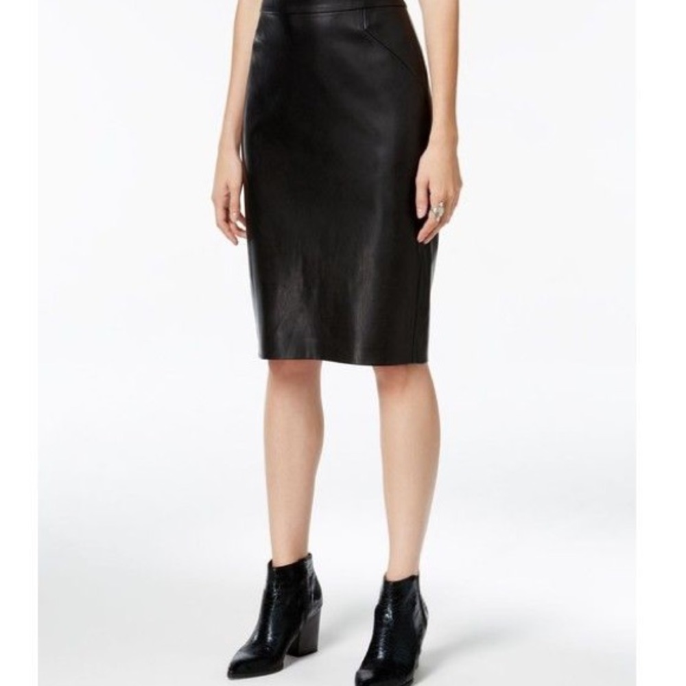 Faux black leather pencil skirt
