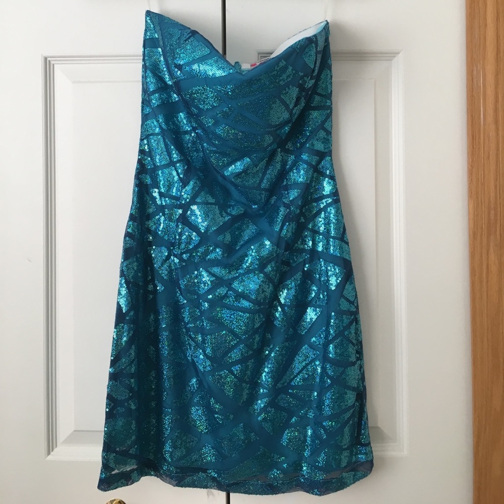 Aqua sequin strapless dress
