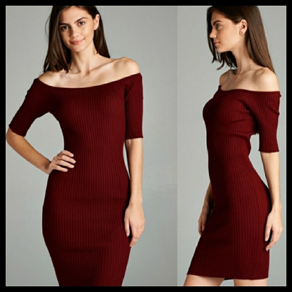 Wine Ribbed Bodycon Mini Dress