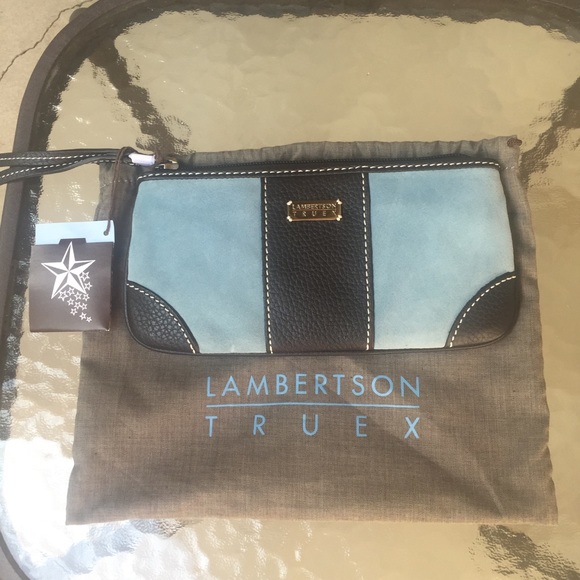 Lambertson Truex blue suede/brown leather wristlet - Picture 1 of 2