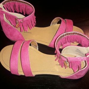 Girls Faux Suede Fringe Sandals