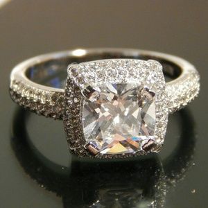 Sterling Silver Pave Princess Cut Engagement Ring