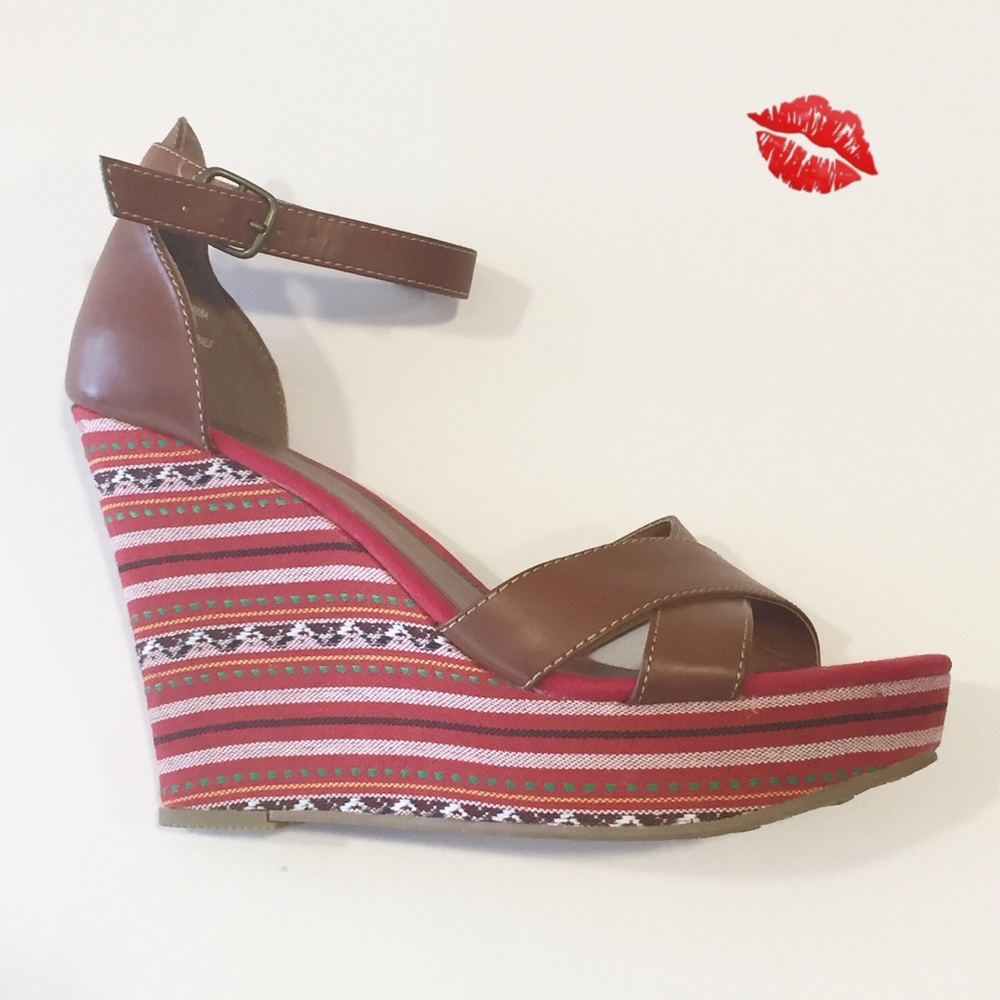 Mia Colorful Wedge Brown Ankel Strap Sandal