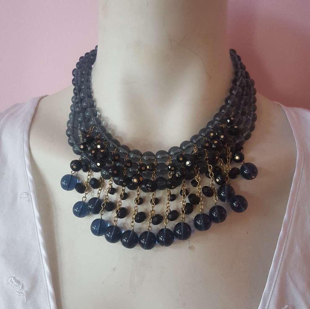 Blue and black beaded statement necklace