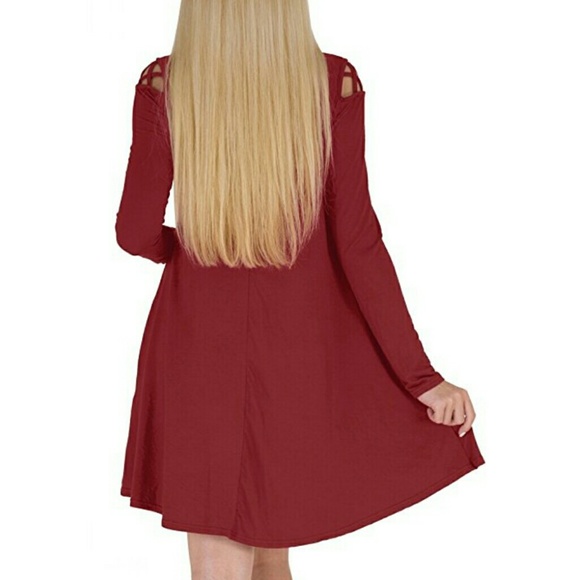 ️❗️FINAL PRICE❗️NEW  Burgandy  Swing Dress w/Pocke - Picture 6 of 7