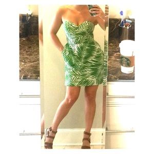 Milly Palm Print Strapless Dress