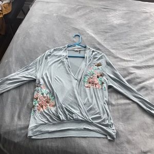 Light blue/ mint crossover blouse with embroidery